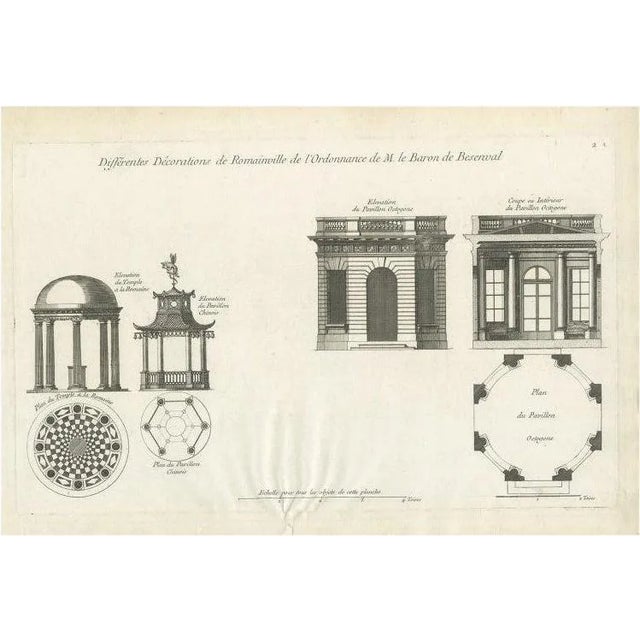 Pl 2 Antique Print of Pavilion Decorations by Le Rouge, c1785 For Sale