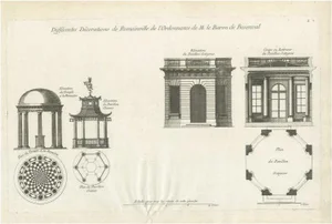 Pl 2 Antique Print of Pavilion Decorations by Le Rouge, c1785