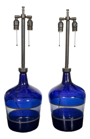 Blue and clear blown glass table lamps