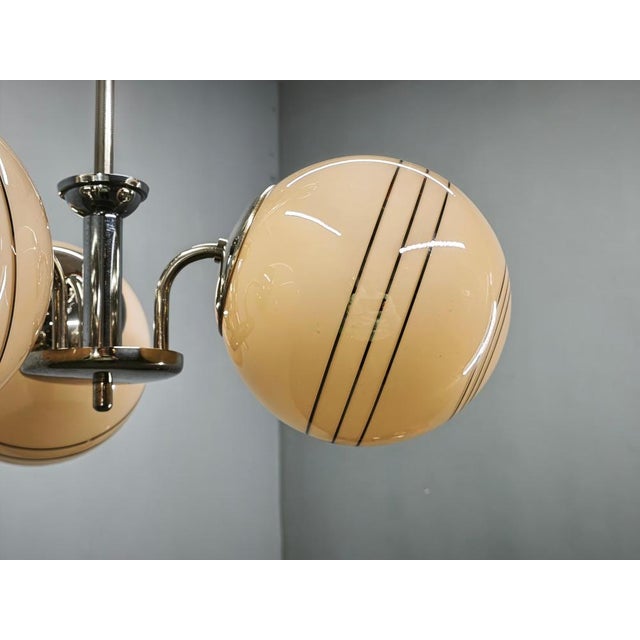 Art Deco Chrome and Cream Glass Chandelier, 1930s For Sale - Image 6 of 14