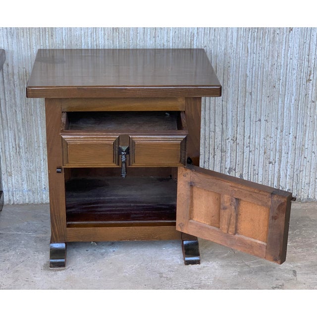 Brown Spanish Walnut Nightstands with Iron Hardware - a Pair For Sale - Image 8 of 9