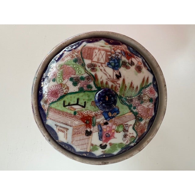 Antique Japanese Lidded Kutani Tripod Incense Jar With Figural Panels, Meiji Period For Sale In Los Angeles - Image 6 of 6