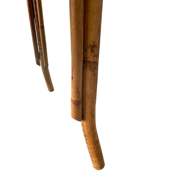 Boho Chic Vintage Italian Bamboo Rattan Side Table or Plant Stand With Stamped Impruneta Terracotta Tile Top For Sale - Image 3 of 7