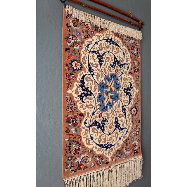 1970s Persian Isfahan Wool and Silk Hand Knotted Wall Hanging For Sale - Image 10 of 16