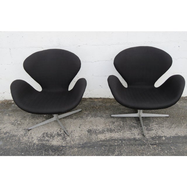 Mid 20th Century Fritz Hansen Denmark Danish Modern Mid Century Black Swan Chairs a Pair 5379 For Sale - Image 5 of 15