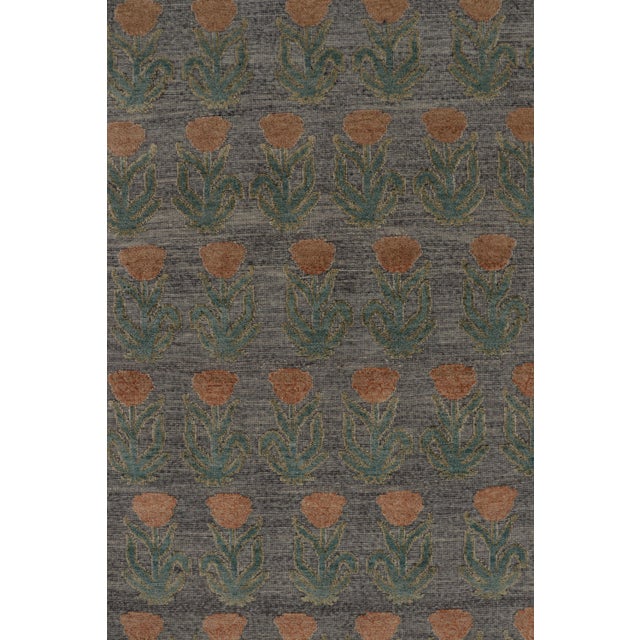 2010s Rug & Kilim’s Block Print Rug Design in Gray With Rust and Green Floral Motifs For Sale - Image 5 of 7