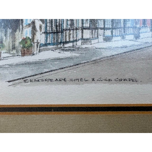 1970s Vintage 1977 English Street Scene Watercolor of Shakespeare Hotel & Guild Chapel For Sale - Image 5 of 7