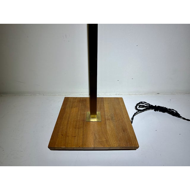 Nessen Studios Brass & Walnut Floor Lamp With Milk Glass Liner Shade, 1950's For Sale - Image 11 of 13