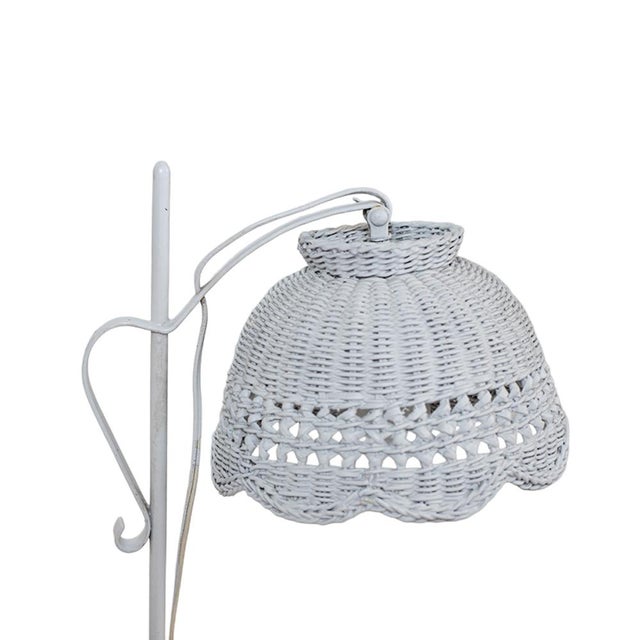 Wood 1960s White Wicker Lamp With Wrought Iron and Glass Side Table For Sale - Image 7 of 8