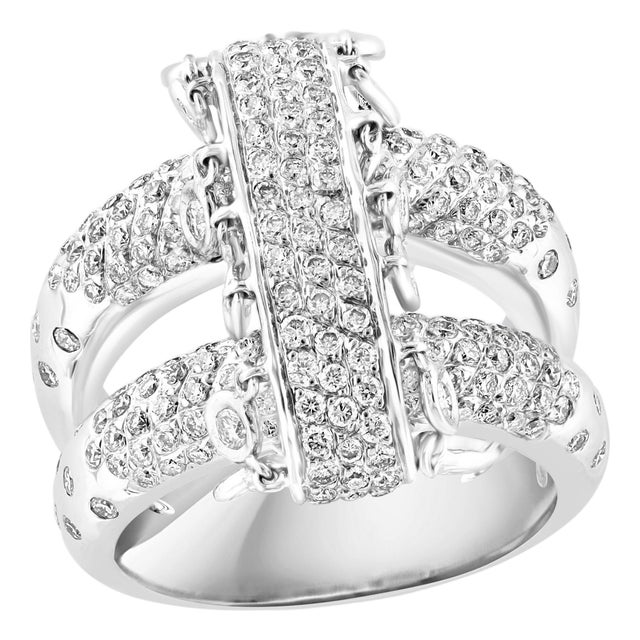 2.9 Ct Micro Pave Diamond 18 Karat White Gold Hanging Diamond Ring Size 7 For Sale