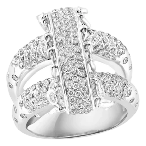 2.9 Ct Micro Pave Diamond 18 Karat White Gold Hanging Diamond Ring Size 7