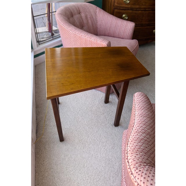 Dunbar Berne Mid 20th Century Dunbar Solid Walnut Side Table With Trapezoidal Top For Sale - Image 4 of 8