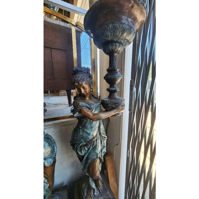 Verdigris Mid 20th Century Pair of Bronze Sculptures For Sale - Image 8 of 8