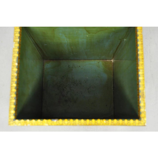 Vintage Italian Venetian Decoupage Green Gold Papier Mache Wastebasket Trash Can For Sale - Image 17 of 18
