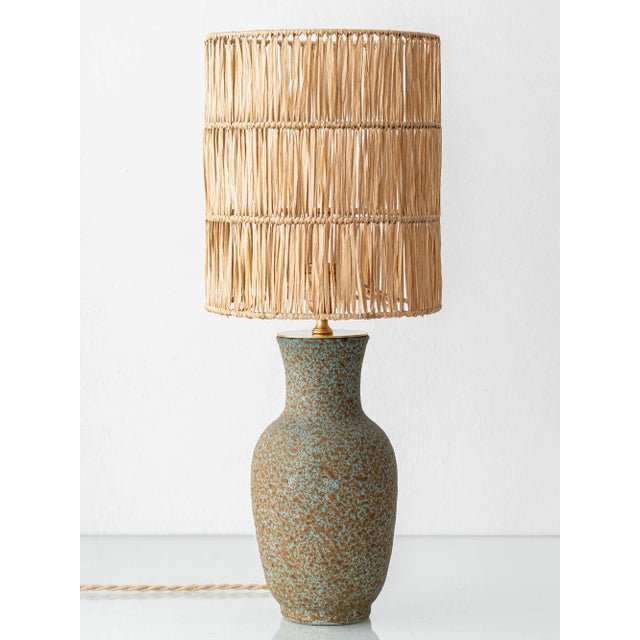 Mid-Century Modern French Pottery Table Lamp with Raffia Lampshade from Accolay Studio, 1950s For Sale - Image 13 of 13