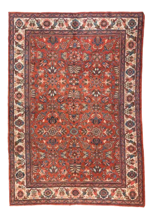 1930s Persian Rust Blue Ivory Floral Mahal Ziegler Area Rug