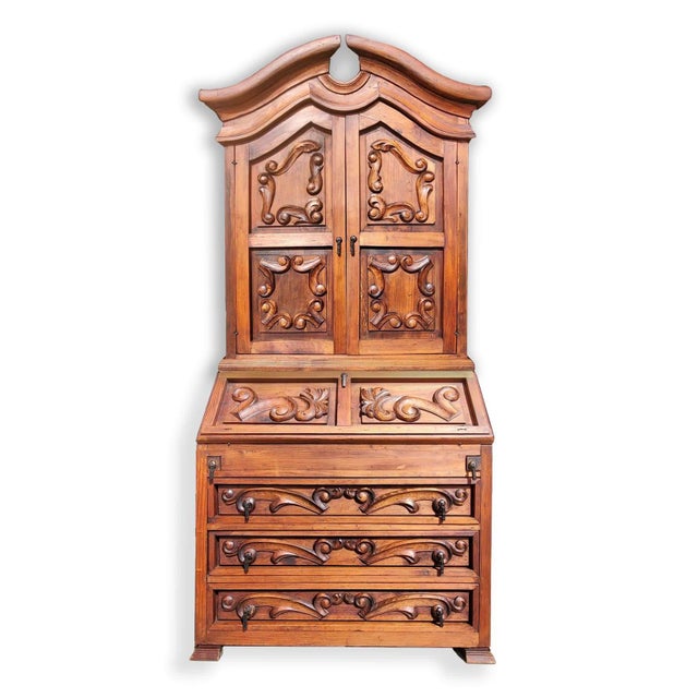 Early 20th Century Carved Secretary Desk With Hutch Book Shelf Chairish