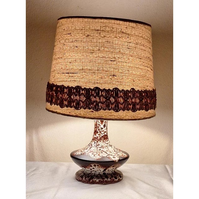 German Beige-Brown Ceramic Table Lamp with Fabric Shade, 1970s, in Very Good conditions. Designed 1970 to 1979 European...