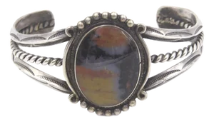 Native American Style Sterling Silver Agate Cuff Bracelet