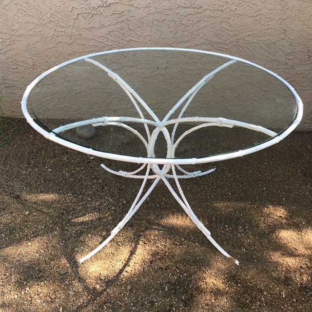 Shabby Chic 1950s Metal Faux Bamboo Glass Patio Dining Table For Sale - Image 3 of 9