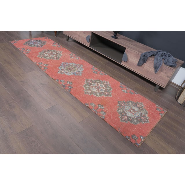 1970 Vintage Handmade Wool Runner Rug For Sale - Image 4 of 12