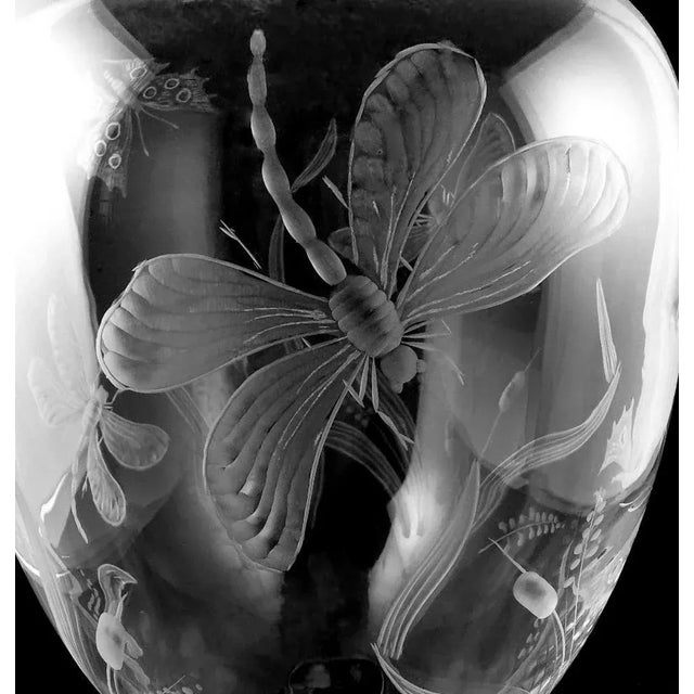 Late 20th Century Art Nouveau Style Large Crystal Vase Engraved With Butterflies and Dragonflies For Sale - Image 10 of 13