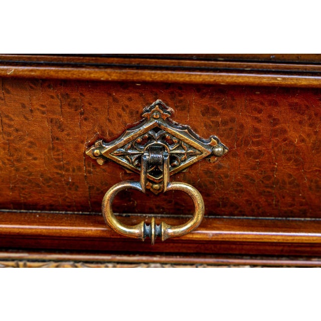 Late 18th Century Carved Walnut Victorian Tudor Style Sideboard Cabinet With Burl Panels, Fluted Columns, Foliate Band and Bun Feet For Sale - Image 4 of 9