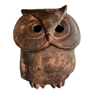 1960s Mid-Century Japanese Cast-Iron Owl Incense Burner/Oil Lamp With Removable Head For Sale