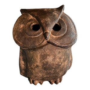 1960s Mid-Century Japanese Cast-Iron Owl Incense Burner/Oil Lamp With Removable Head