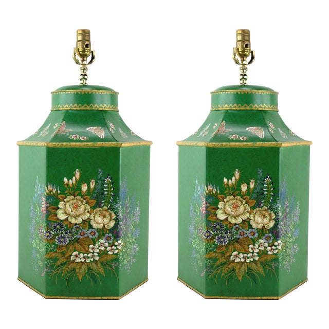 A Pair Vintage English Export Chinoiserie Style Tea Caddy Lamp For Sale