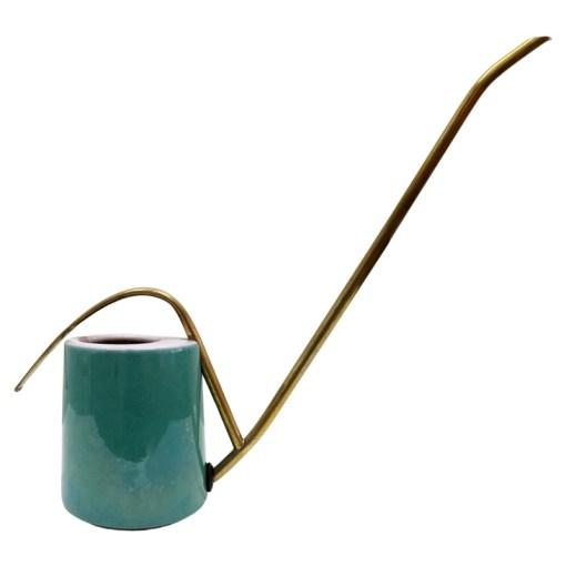 Sculptural German cactus watering can by Fritz Dienes for Hessische Majolika, Germany, 1953, with dual color glazed...