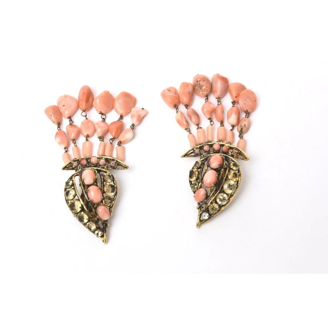 Vintage Iradj Moini Angel Coral, Citrine & Rhinestone Dangle Clip on Earrings - 2 Pieces For Sale - Image 12 of 12
