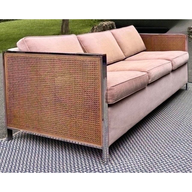 Late 1960s–1970s Chrome and Cane Sleeper Sofa For Sale - Image 4 of 6