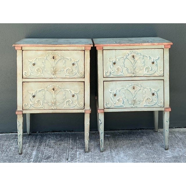 Baby Blue Vintage Italian Regency Hand Painted Nighstands - Set of 2 For Sale - Image 8 of 12