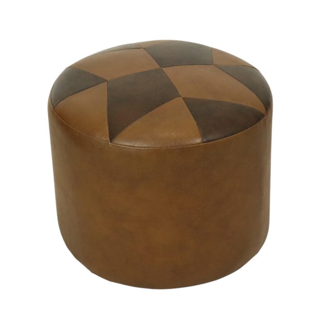 Vintage Round Brown Ottoman with Star Motif, 1960s For Sale - Image 3 of 11