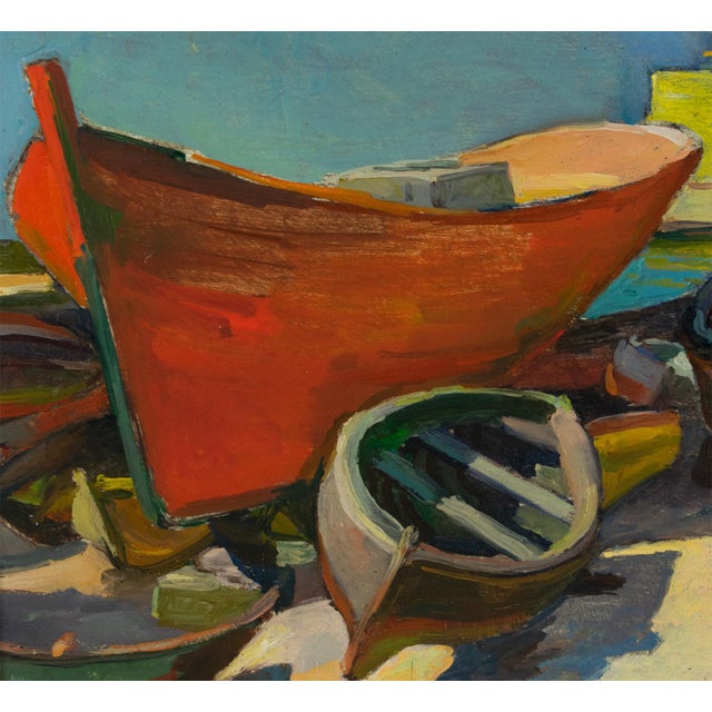 1930s Old Boats in Provence, Oil on Canvas Painting by Felix Eugene Bellenot, Circa 1930 For Sale - Image 5 of 16