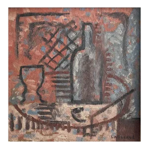 1923 Jean François Laglenne Still Life With Bottle Oil on Board