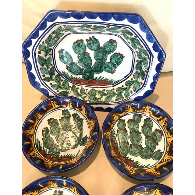 Beautiful Rare Cactus Design Vintage Talavera 5 Piece Bowl Set in good condition, one of the pieces has a glaze skip as...