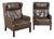 Pair of Mid Century Danish Brown Leather Wingback Club Chairs For Sale
