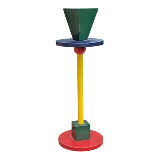 Vintage 1980s Memphis Primary Color Metal Candle Holder For Sale