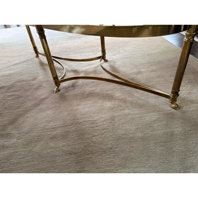 Brass 1960s Regency Brass Hoofed Glass Gueridon Table Attributed to LaBarge For Sale - Image 8 of 11