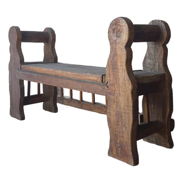 Rustic Spanish Colonial Style Wabi Sabi Wood Bench For Sale