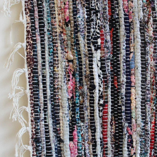 Bright and colorful striped Sari rug made from recycled cotton fabrics repurposed into fun striped rugs. Colors vary and...