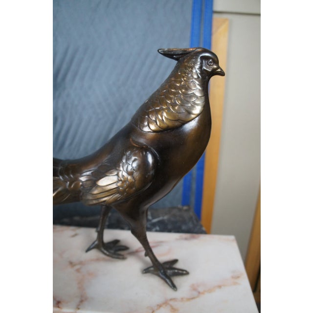 1920s Antique French Art Deco Bronze Pheasant Sculpture Marble Plinth Statue For Sale - Image 9 of 12
