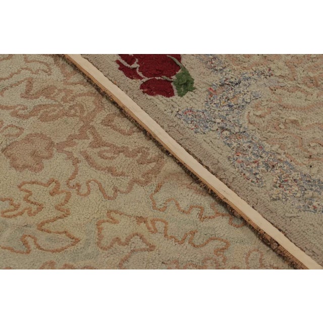 Antique 20th Century Hooked Rug in Beige With Rose Floral Borders - Rug & Kilim For Sale - Image 9 of 10