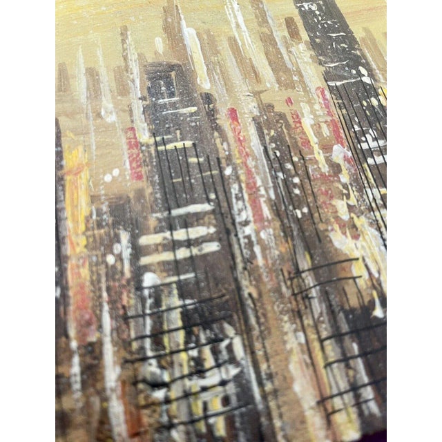 Mid 20th Century Modern Abstract Cityscape Painting with Skyscrapers For Sale - Image 4 of 5