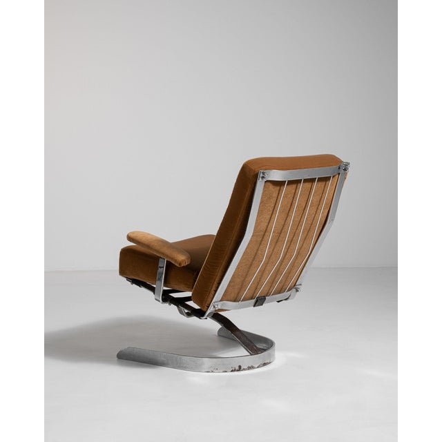 1960-1969 Germany Warm Tan Leather Chrome-Frame Swivel Chair For Sale - Image 9 of 11