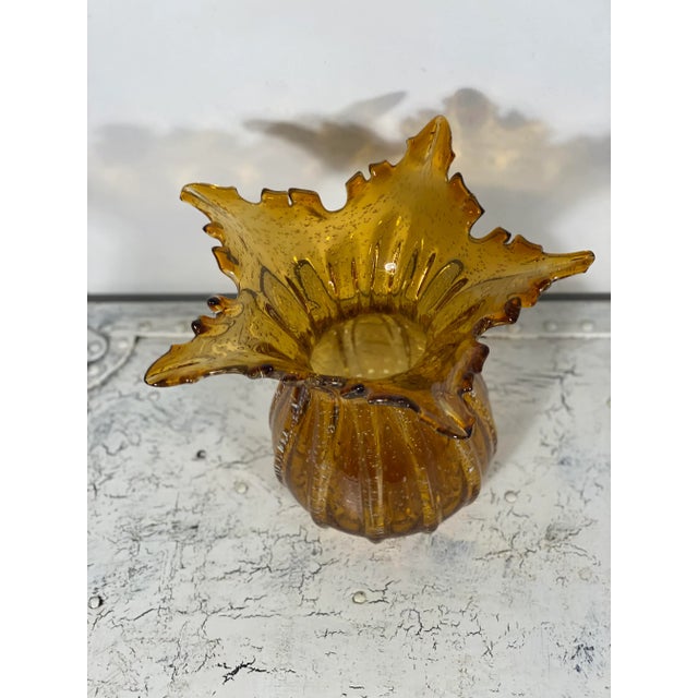 Beautiful Large Mouth Blown Amber Vase, Very heavy, maybe Murano, But sticker on bottom has been removed the Vase stands...