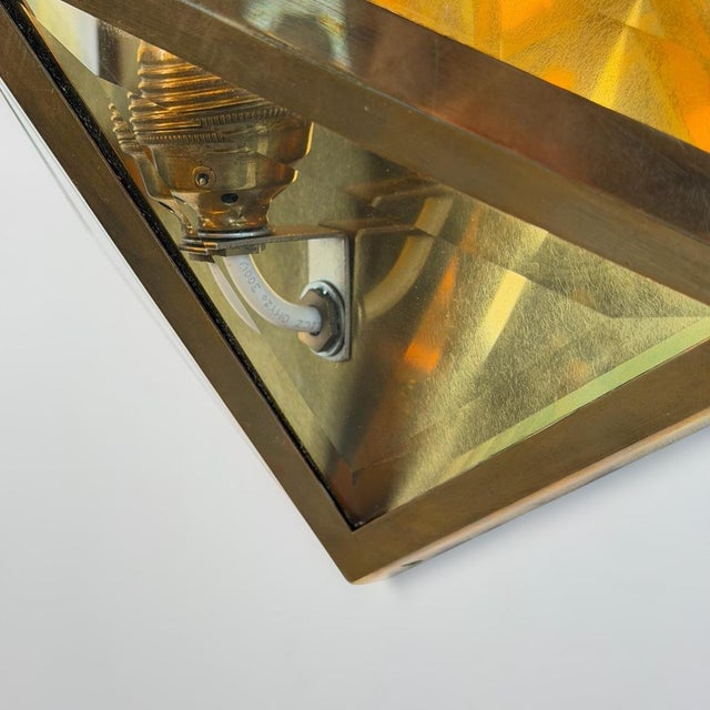 Hexagonal Brass and Beveled Glass Wall Sconces by Josef Hoffmann, 1970s, Set of 2 For Sale - Image 17 of 18