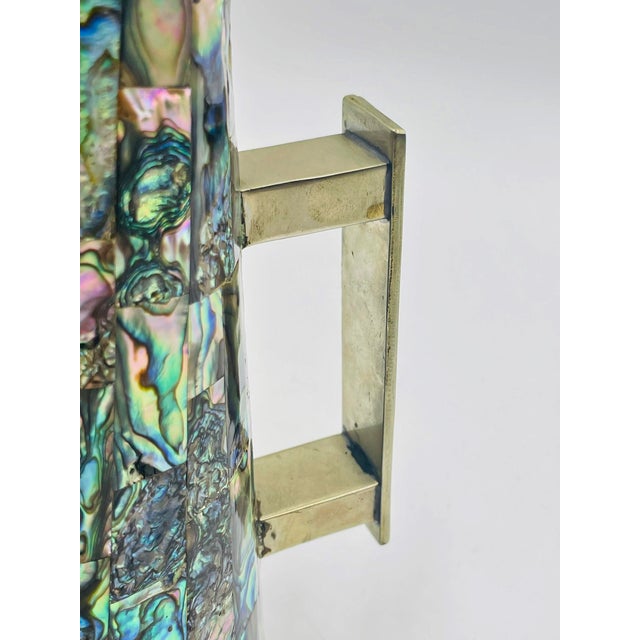 1950s Mid-Century Modern Mexican Alpaca Silver and Abalone Inlay Water Pitcher For Sale - Image 12 of 17